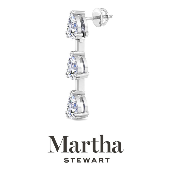 Martha Stewart 3 Carat Pear Shape Lab Grown Diamond Drop Earrings In 14 Karat White Gold