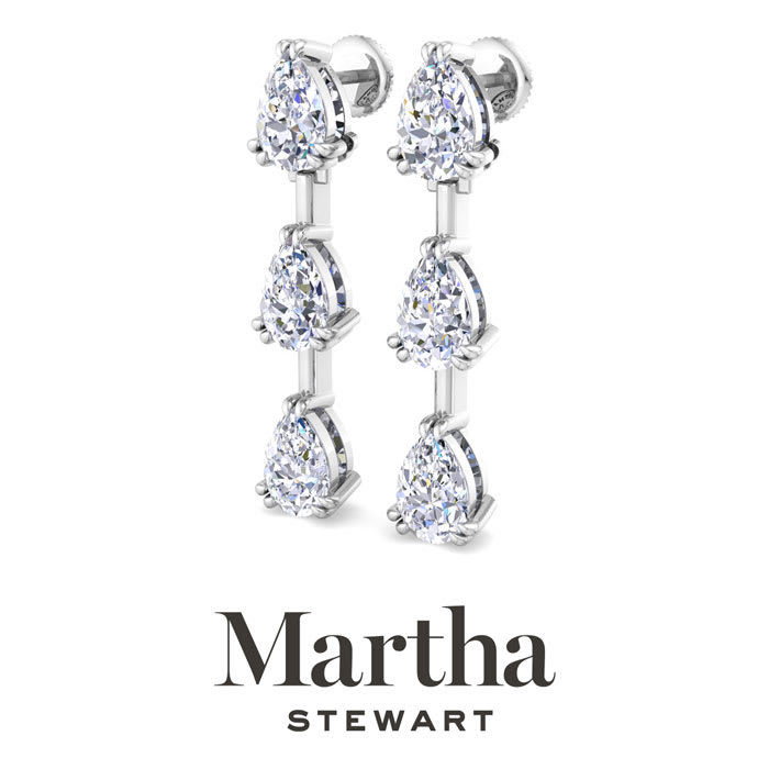 Martha Stewart 3 Carat Pear Shape Lab Grown Diamond Drop Earrings In 14 Karat White Gold