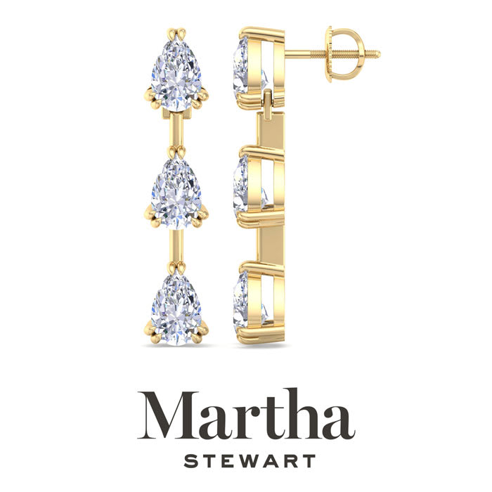 Martha Stewart 3 Carat Pear Shape Lab Grown Diamond Drop Earrings In 14 Karat Yellow Gold