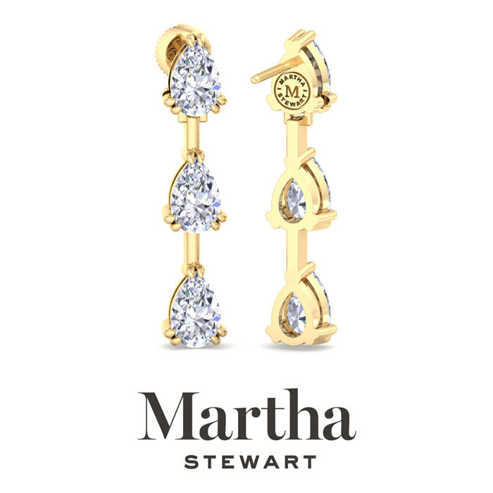 Martha Stewart 3 Carat Pear Shape Lab Grown Diamond Drop Earrings In 14 Karat Yellow Gold