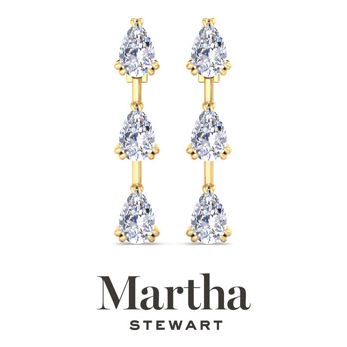 Martha Stewart 3 Carat Pear Shape Lab Grown Diamond Drop Earrings In 14 Karat Yellow Gold