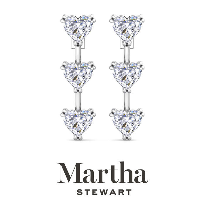 Martha Stewart 3 Carat Heart Shape Lab Grown Diamond Drop Earrings In 14 Karat White Gold