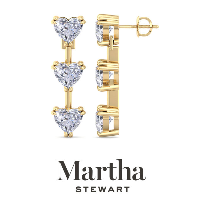 Martha Stewart 3 Carat Heart Shape Lab Grown Diamond Drop Earrings In 14 Karat Yellow Gold