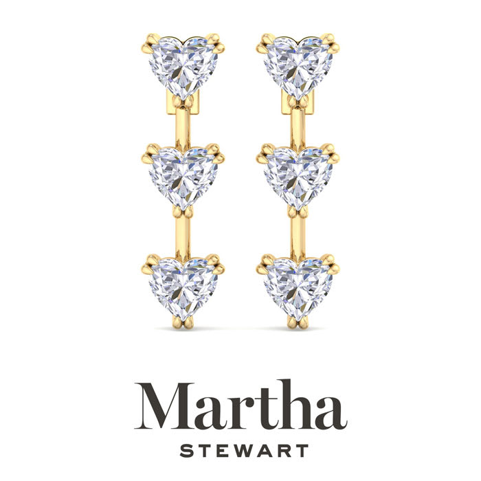 Martha Stewart 3 Carat Heart Shape Lab Grown Diamond Drop Earrings In 14 Karat Yellow Gold