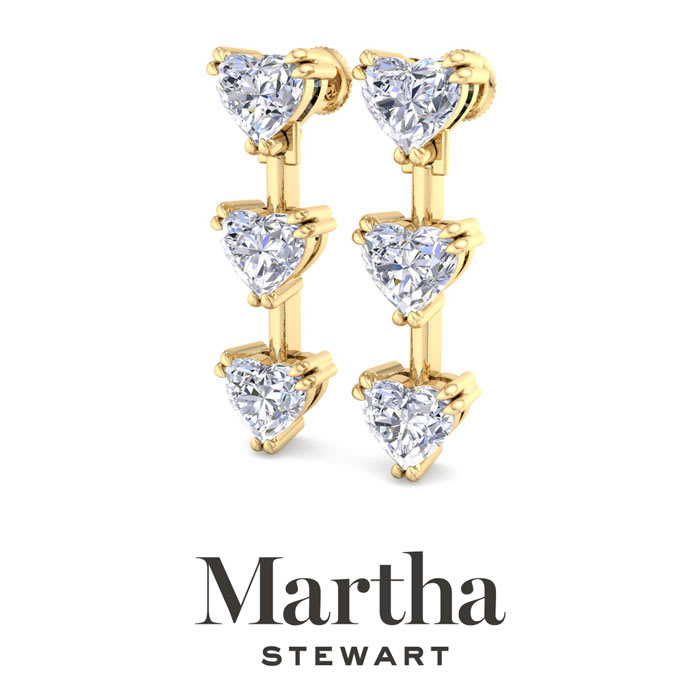 Martha Stewart 3 Carat Heart Shape Lab Grown Diamond Drop Earrings In 14 Karat Yellow Gold
