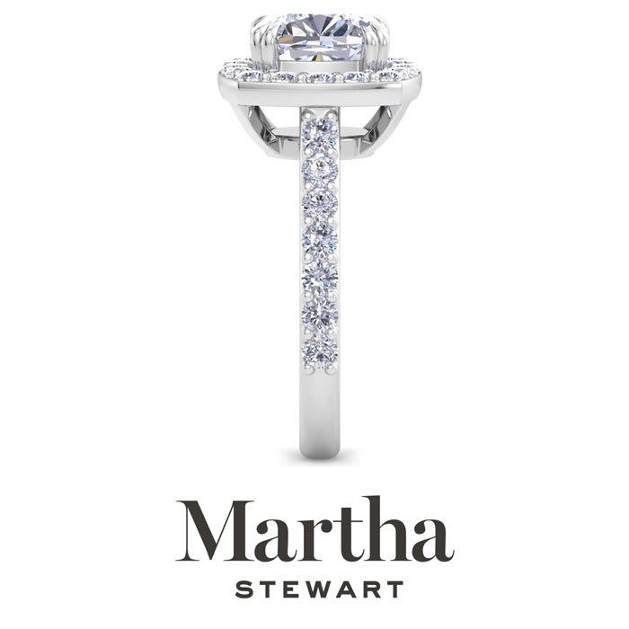 Martha Stewart 4 Carat Cushion Cut Lab Grown Diamond Halo Engagement Ring In 14K White Gold