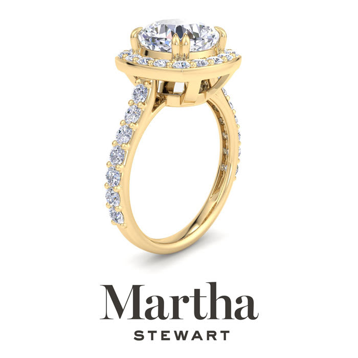 Martha Stewart 4 Carat Cushion Cut Lab Grown Diamond Halo Engagement Ring In 14K Yellow Gold