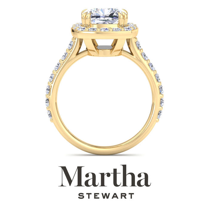 Martha Stewart 4 Carat Cushion Cut Lab Grown Diamond Halo Engagement Ring In 14K Yellow Gold