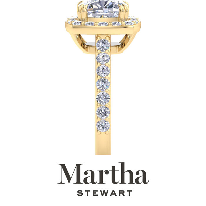 Martha Stewart 4 Carat Cushion Cut Lab Grown Diamond Halo Engagement Ring In 14K Yellow Gold