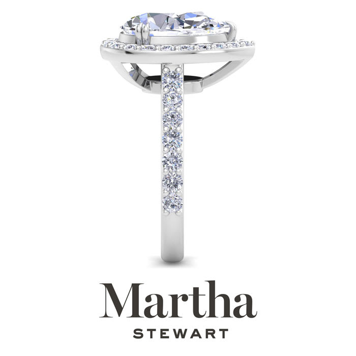 Martha Stewart 4 Carat Pear Shape Lab Grown Diamond Halo Engagement Ring In 14K White Gold