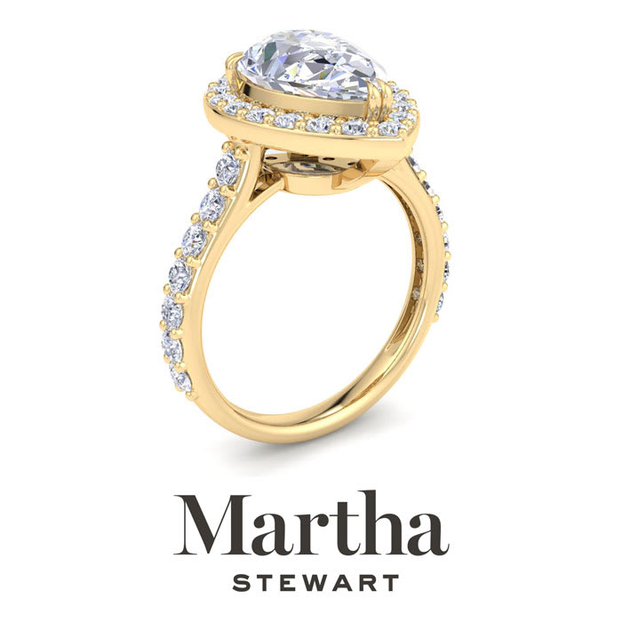 Martha Stewart 4 Carat Pear Shape Lab Grown Diamond Halo Engagement Ring In 14K Yellow Gold