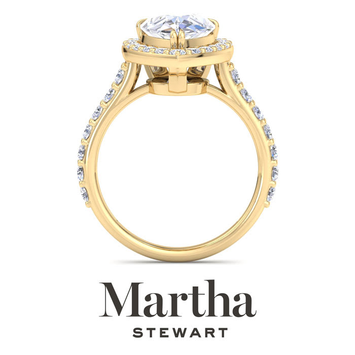 Martha Stewart 4 Carat Pear Shape Lab Grown Diamond Halo Engagement Ring In 14K Yellow Gold