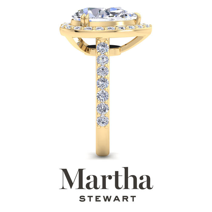 Martha Stewart 4 Carat Pear Shape Lab Grown Diamond Halo Engagement Ring In 14K Yellow Gold