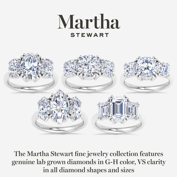 Martha Stewart 5 Carat Cushion Cut Lab Grown Diamond Three Stone Engagement Ring In 14K White Gold
