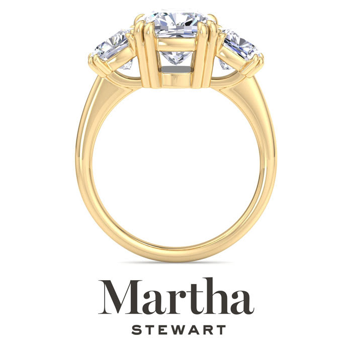 Martha Stewart 5 Carat Cushion Cut Lab Grown Diamond Three Stone Engagement Ring In 14K Yellow Gold