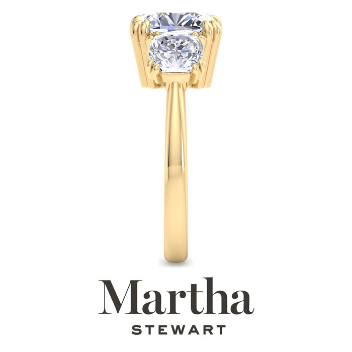 Martha Stewart 5 Carat Cushion Cut Lab Grown Diamond Three Stone Engagement Ring In 14K Yellow Gold
