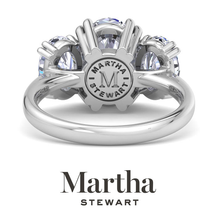 Martha Stewart 5 Carat Oval Shape Lab Grown Diamond Three Stone Engagement Ring In 14K White Gold
