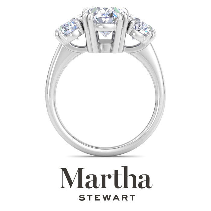 Martha Stewart 5 Carat Oval Shape Lab Grown Diamond Three Stone Engagement Ring In 14K White Gold