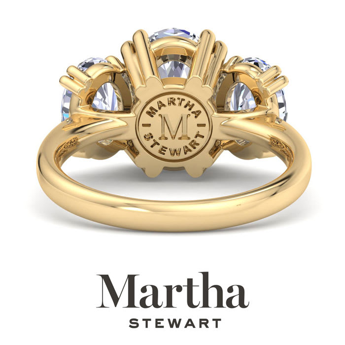 Martha Stewart 5 Carat Oval Shape Lab Grown Diamond Three Stone Engagement Ring In 14K Yellow Gold