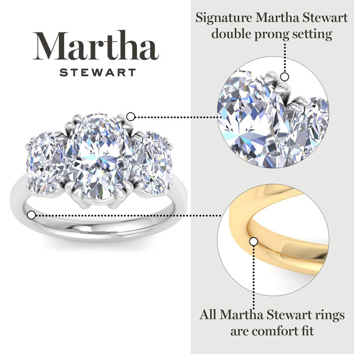 Martha Stewart 5 Carat Oval Shape Lab Grown Diamond Three Stone Engagement Ring In 14K Yellow Gold