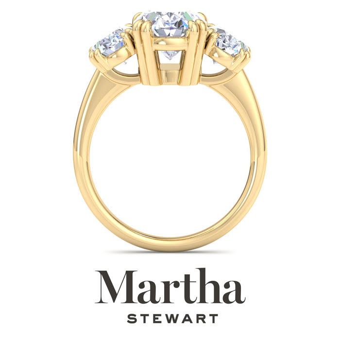 Martha Stewart 5 Carat Oval Shape Lab Grown Diamond Three Stone Engagement Ring In 14K Yellow Gold
