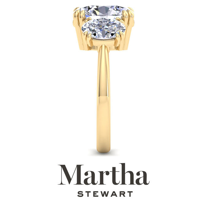 Martha Stewart 5 Carat Oval Shape Lab Grown Diamond Three Stone Engagement Ring In 14K Yellow Gold