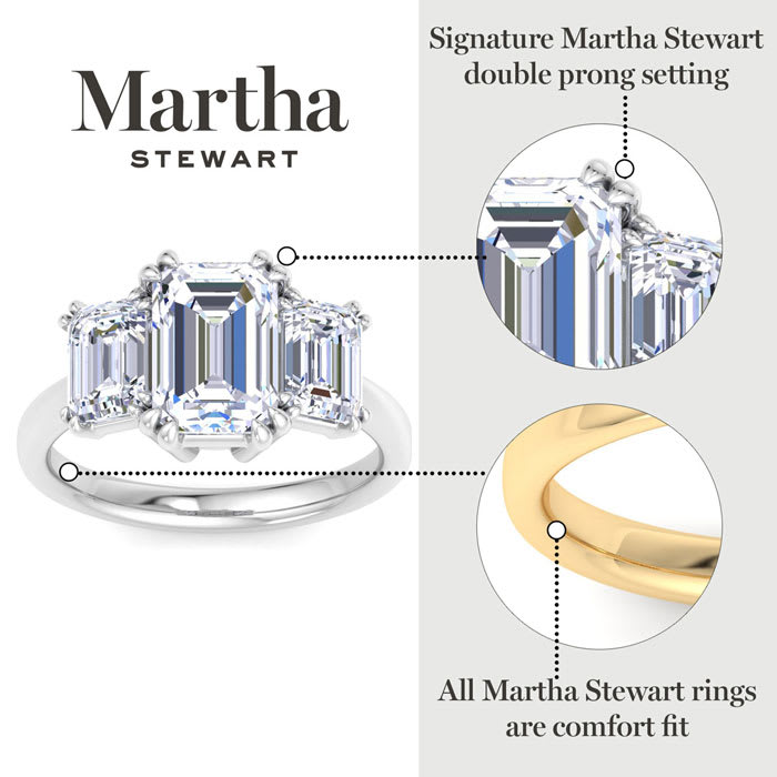 Martha Stewart 5 Carat Emerald Cut Lab Grown Diamond Three Stone Engagement Ring In 14K White Gold