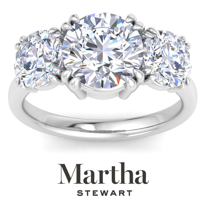 Martha Stewart 5 Carat Round Lab Grown Diamond Three Stone Engagement Ring In 14K White Gold