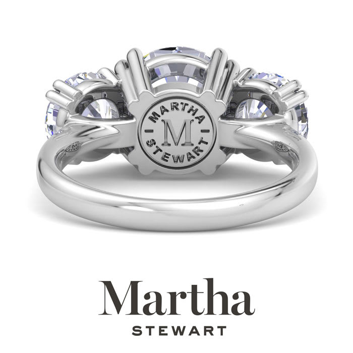 Martha Stewart 5 Carat Round Lab Grown Diamond Three Stone Engagement Ring In 14K White Gold