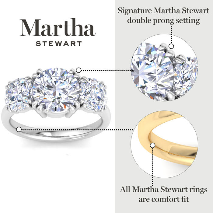 Martha Stewart 5 Carat Round Lab Grown Diamond Three Stone Engagement Ring In 14K White Gold