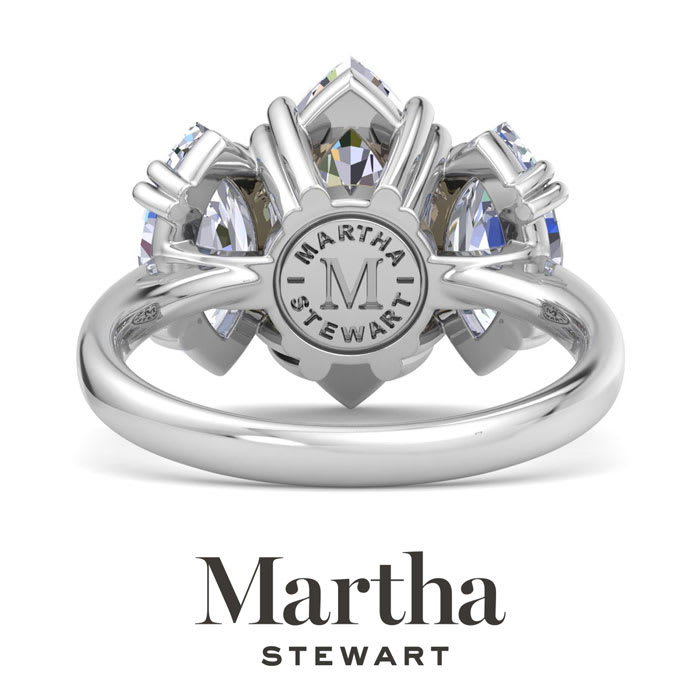 Martha Stewart 5 Carat Marquise Shape Lab Grown Diamond Three Stone Engagement Ring In 14K White Gold