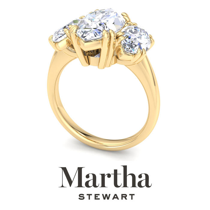 Martha Stewart 5 Carat Marquise Shape Lab Grown Diamond Three Stone Engagement Ring In 14K Yellow Gold