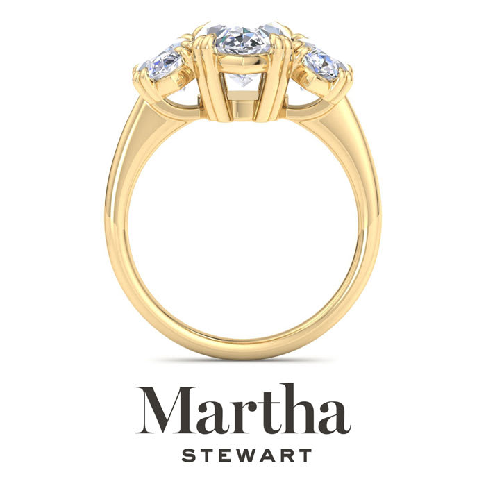 Martha Stewart 5 Carat Marquise Shape Lab Grown Diamond Three Stone Engagement Ring In 14K Yellow Gold