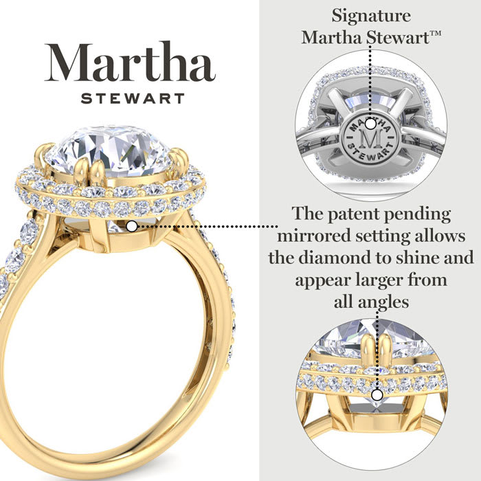 Martha Stewart 4 Carat Cushion Cut Lab Grown Diamond Hidden Halo Engagement Ring In 14K White Gold