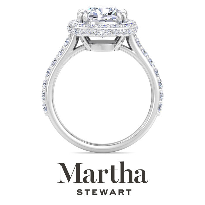 Martha Stewart 4 Carat Cushion Cut Lab Grown Diamond Hidden Halo Engagement Ring In 14K White Gold