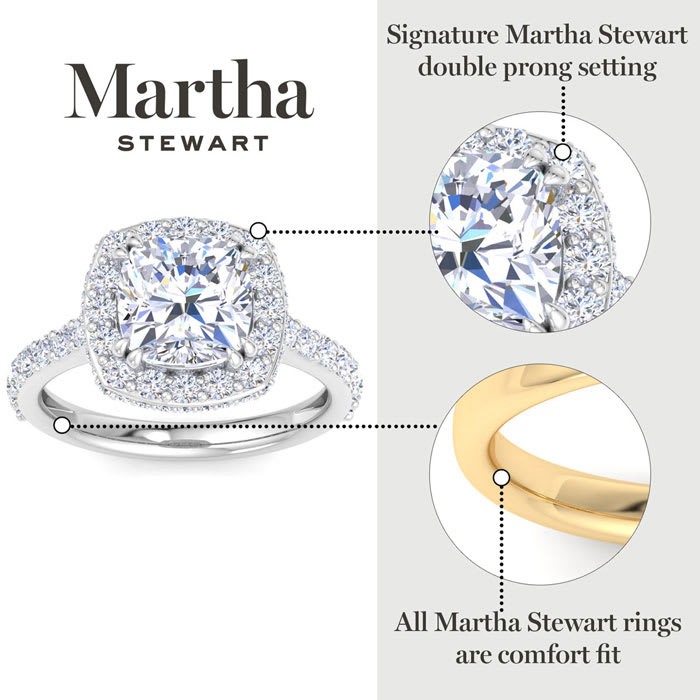Martha Stewart 4 Carat Cushion Cut Lab Grown Diamond Hidden Halo Engagement Ring In 14K Yellow Gold