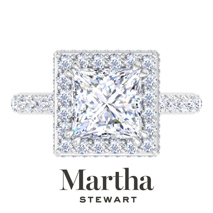 Martha Stewart 4 Carat Princess Cut Lab Grown Diamond Hidden Halo Engagement Ring In 14K White Gold