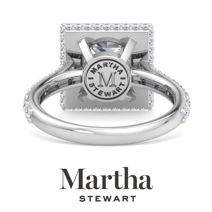 Martha Stewart 4 Carat Princess Cut Lab Grown Diamond Hidden Halo Engagement Ring In 14K White Gold