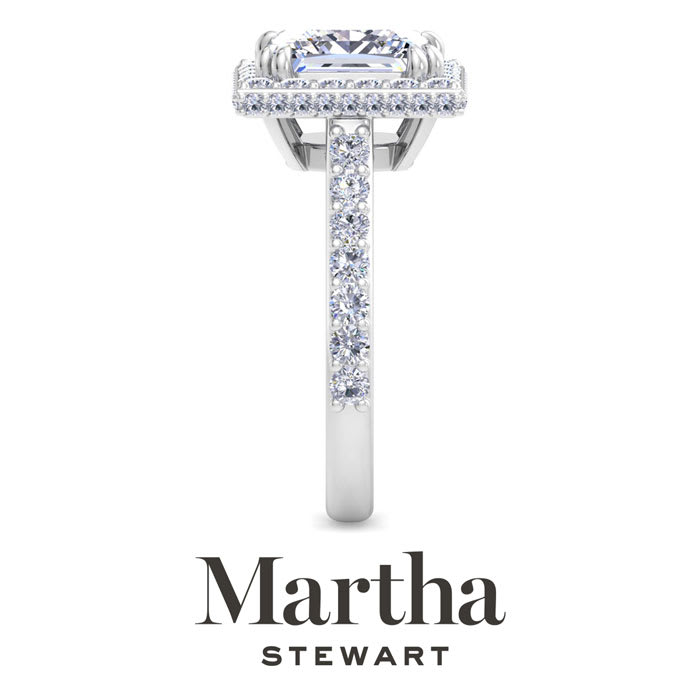 Martha Stewart 4 Carat Princess Cut Lab Grown Diamond Hidden Halo Engagement Ring In 14K White Gold
