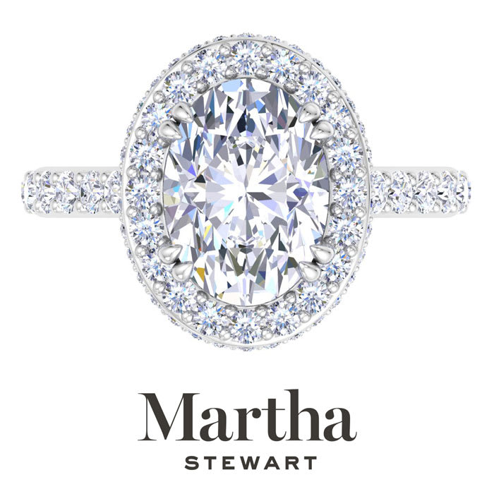 Martha Stewart 4 Carat Oval Shape Lab Grown Diamond Hidden Halo Engagement Ring In 14K White Gold