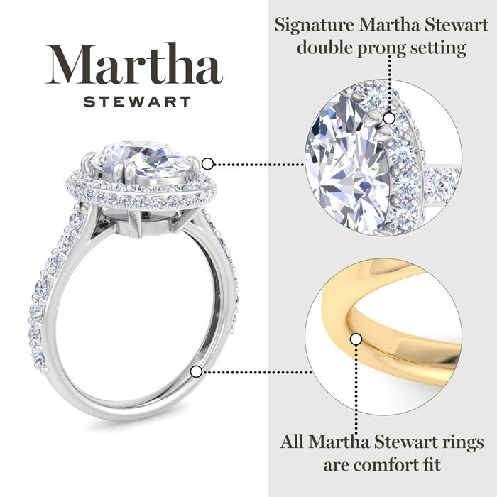 Martha Stewart 4 Carat Oval Shape Lab Grown Diamond Hidden Halo Engagement Ring In 14K White Gold