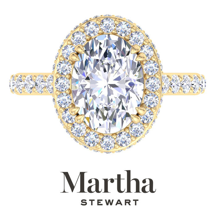 Martha Stewart 4 Carat Oval Shape Lab Grown Diamond Hidden Halo Engagement Ring In 14K Yellow Gold