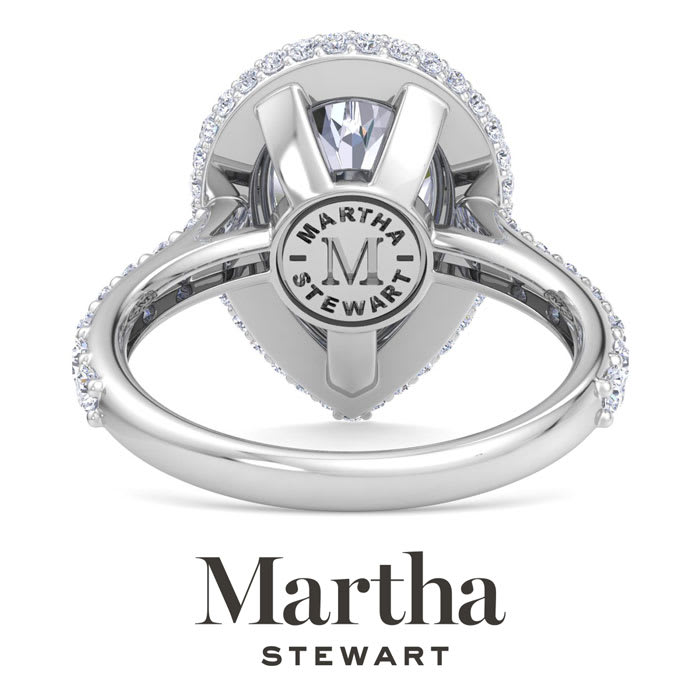 Martha Stewart 4 Carat Pear Shape Lab Grown Diamond Hidden Halo Engagement Ring In 14K White Gold