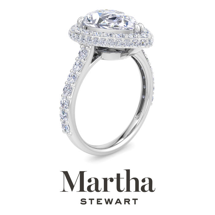 Martha Stewart 4 Carat Pear Shape Lab Grown Diamond Hidden Halo Engagement Ring In 14K White Gold