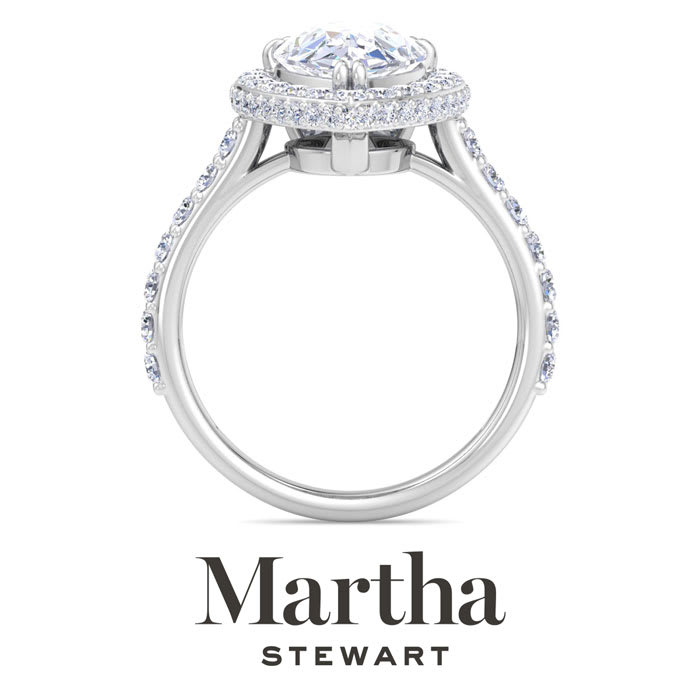 Martha Stewart 4 Carat Pear Shape Lab Grown Diamond Hidden Halo Engagement Ring In 14K White Gold