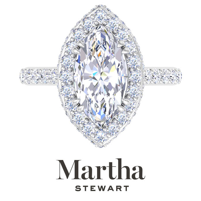 Martha Stewart 4 Carat Marquise Shape Lab Grown Diamond Hidden Halo Engagement Ring In 14K White Gold