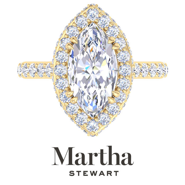 Martha Stewart 4 Carat Marquise Shape Lab Grown Diamond Hidden Halo Engagement Ring In 14K Yellow Gold