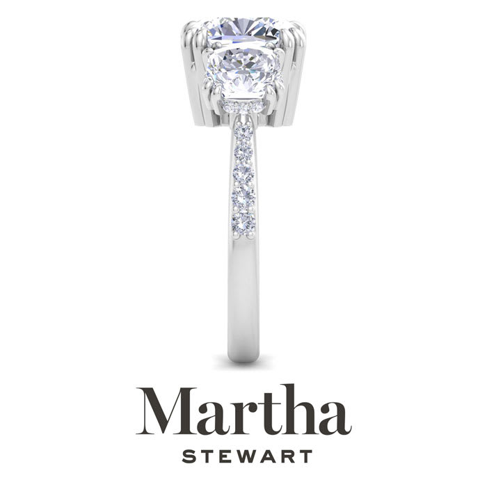 Martha Stewart 5 1/2 Carat Cushion Cut Lab Grown Diamond Three Stone Plus Engagement Ring In 14K White Gold