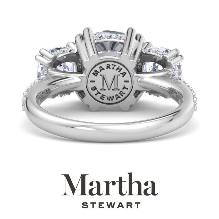 Martha Stewart 5 1/2 Carat Cushion Cut Lab Grown Diamond Three Stone Plus Engagement Ring In 14K White Gold