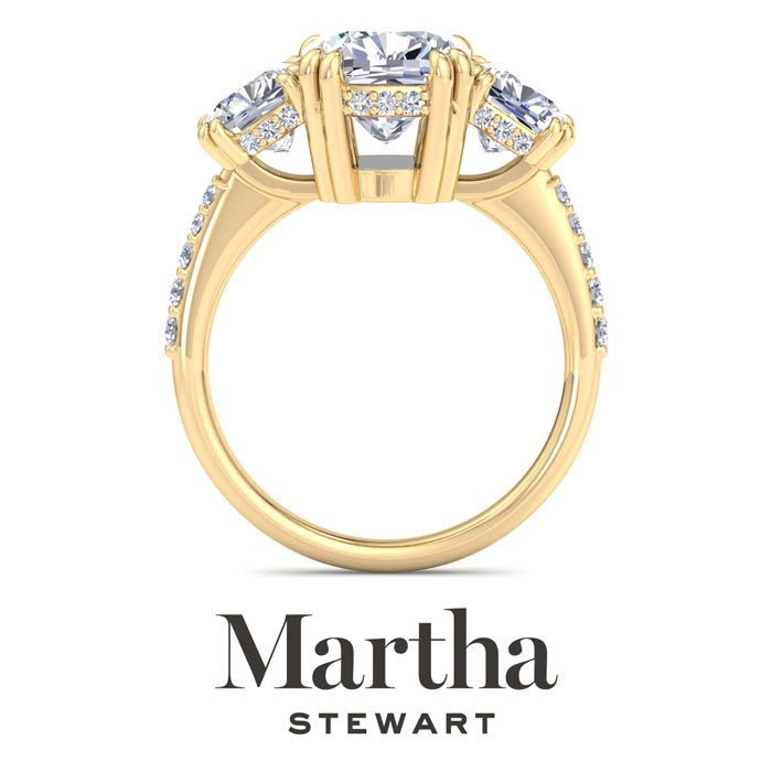 Martha Stewart 5 1/2 Carat Cushion Cut Lab Grown Diamond Three Stone Plus Engagement Ring In 14K Yellow Gold